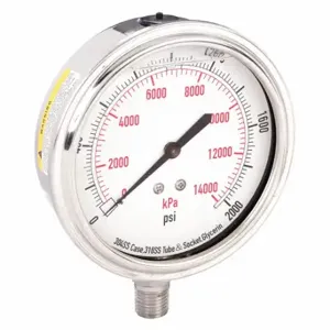 GRAINGER 4CFK7 Commercial Pressure Gauge, 0 To 2000 PSI, 3 1/2 Inch Dial, Dual | CQ2JBN