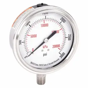 GRAINGER 4CFK8 Commercial Pressure Gauge, 0 To 3000 PSI, 3 1/2 Inch Dial, Dual | CQ2JBT