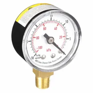 GRAINGER 4FLP6 Commercial Vacuum Gauge, 30 To 0 Inch Hg, 1 1/2 Inch Dial, 1/8 Inch Npt Male, Bottom | CQ7WRM