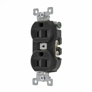 GRAINGER 5262BBLK Receptacle, Duplex, 5-15R, 125V AC, 15 A, 2 Poles, Black, Screw Terminals, Std Protection | CQ2GAP 52HC56