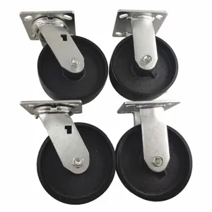 GRAINGER 55JK15 Plate Caster Kit, Rigid, Swivel, Cast Iron, 4800 lb, 6 Inch Wheel Dia, PK 4 | CE9TFP