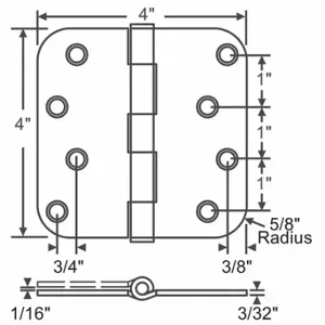 GRAINGER 56-179SCH Butt Hinge, 4 Holes per Leaf, 4 Inch Door Leaf Height, 4 Inch Door Leaf Width | CP9CMP 451K15