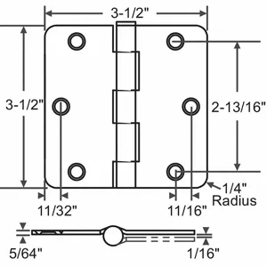 GRAINGER 56-261SBRS Butt Hinge, 3 Holes per Leaf, 3 1/2 Inch Door Leaf Height, 3 1/2 Inch Door Leaf Width | CP9CME 451J35