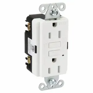 GRAINGER 62167 GFCI Receptacle, Duplex, 5-15R, 15 A, 125 VAC, White, 2 Poles, Screw Terminals, Std Resist | CP8XTP 492P64