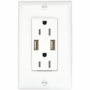 GRAINGER 62186 USB Charger Receptacle, Duplex, 5-15R, 15 A, 125VAC, White, 2 USB Ports | CQ7WPF 492P70