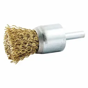 GRAINGER 66252838635 End Brush, 1 Inch Brush Dia, 1/4 Inch Abrasive Shank Size, 0.02 Inch Wire Dia, Brass | CP9EHU 443N08