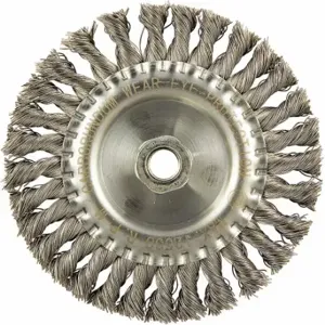 GRAINGER 66252838709 Wire Wheel Brush, 6 Inch Brush Dia, 5/8 Inch Size-11 Arbor Hole, 0.02 Inch Wire Dia | CQ7YZX 443N41