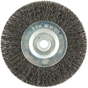 GRAINGER 66252838760 Wire Wheel Brush, Crimped, Arbor Hole Mounting, Brush Dia. 4 | AX3MUX 443N71