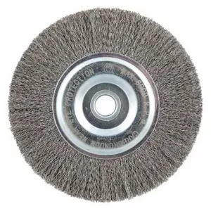 GRAINGER 66252838763 Wire Wheel Brush, 6 Inch Brush Dia, 5/8 Inch Arbor Hole, 0.008 Inch Wire Dia | CQ7YZD 443M95