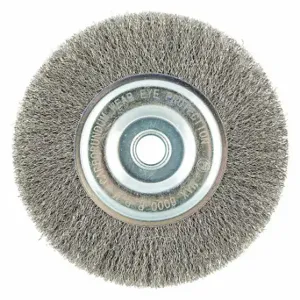 GRAINGER 66252838765 Wire Wheel Brush, 6 Inch Brush Dia, 5/8 Inch Arbor Hole, 0.012 Inch Wire Dia | CQ7YZG 443M91