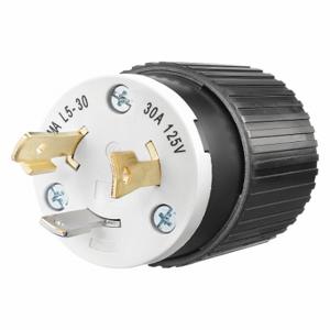 GRAINGER 70530NP Locking Plug, L5-30P, 125V AC, 30 A, 2 Poles, Black/White, Screw Terminals | CQ2FYQ 49YX23
