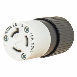 GRAINGER 70615NC Locking Connector, L6-15R, 15 A, 250V AC, 2 Poles, Black/White, Screw Terminals | CQ2FXK 49YW96