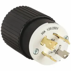 GRAINGER 71430NP Locking Plug, L14-30P, 125/250V AC, 30 A, 3 Poles, Black/White, Screw Terminals | CQ2FXZ 49YX31