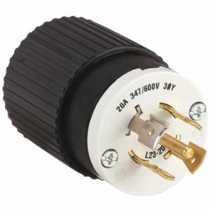 GRAINGER 72320NP Locking Plug, L23-20P, 347/600V AC, 20 A, 4 Poles, Black/White, Screw Terminals, L23-20 | CQ2FYE 49YX38