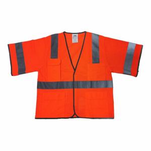 GRAINGER 786F28 High Visibility Vest, ANSI Class 3, U, 4XL/5XL, Orange/Red, Mesh Polyester, Single | CQ2EQP