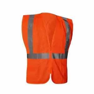 GRAINGER 786F49 High Visibility Vest, ANSI Class 2, U, 5XL, Orange/Red, Mesh Polyester, Zipper | CQ2EMY