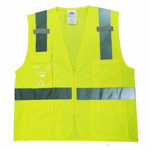 GRAINGER 786F86 High Visibility Vest, ANSI Class 2, U, 2XL, Yellow/Green, Zipper, Single, Mic Tab | CQ2ELW
