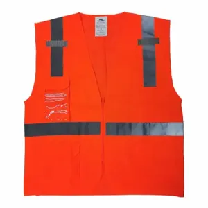 GRAINGER 786F92 High Visibility Vest, ANSI Class 2, U, L, Orange/Red, Zipper, Single, Mic Tab | CQ2ENK