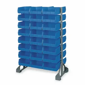 GRAINGER 7Y883 Bin Rail Floor Rack, 36 Inch x 57 Inch x 20 in, 2 Sided, 96 Bins, Hang and Stack Bin | CQ4ACM