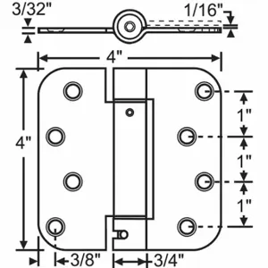 GRAINGER 8-468SNK Butt Hinge, 4 Holes per Leaf, 4 Inch Door Leaf Height, 4 Inch Door Leaf Width | CP9CMM 451K09