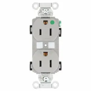 GRAINGER 8200HBGRY Receptacle, Duplex, 5-15R, 15 A, 125V AC, Gray, 2 Poles, Screw Terminals, Hospital Grade | CQ2EWV 52HC75