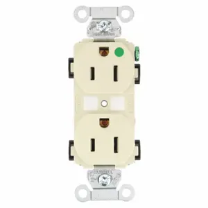 GRAINGER 8200HBI Receptacle, Duplex, 5-15R, 15 A, 125V AC, Ivory, 2 Poles, Screw Terminals | CQ2EWW 52HC77