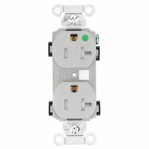 GRAINGER 8300HBGRTR Receptacle, Duplex, 5-20R, 20 A, 125V AC, Gray, 2 Poles, Screw Terminals, Hospital Grade | CQ2EYD 52HC85