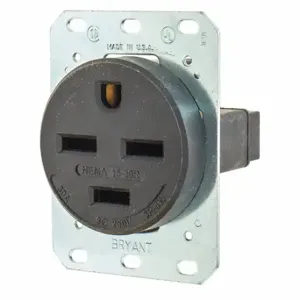 GRAINGER 8430FR Receptacle, Single, 15-30R, 250V AC, 30 A, 3 Poles, Black, Screw Terminals, Std Protection | CQ2GBY 49YY88