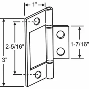 GRAINGER 900-820 Door Hinge, By-Pass Door, Steel, Plated, 3 Inch Lg, 1 Inch Wd, 1 Pr | CP9YLA 448R91