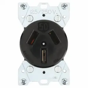 GRAINGER 9306 Receptacle, Single, 10-50R, 125/250V AC, 50 A, 3 Poles, Black, Screw Terminals | CQ2GBW 49YY65