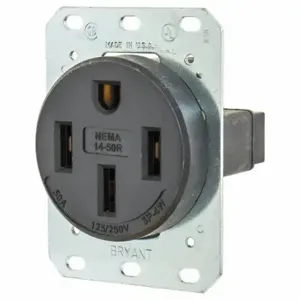 GRAINGER 9450FR Receptacle, Single, 14-50R, 125/250V AC, 50 A, 3 Poles, Black, Screw Terminals | CQ2GBX 49YY93