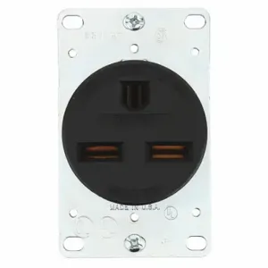 GRAINGER 9630FR Receptacle, Single, 6-30R, 30 A, 250V AC, Black, 2 Poles, Screw Terminals, Std Resist | CP8XYM 49YY96