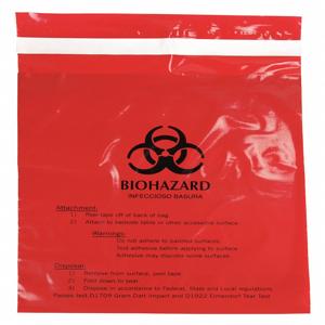 GRAINGER MRWB142316 Biohazard-Beutel, 1/2 Gal. Kapazität, Polyethylen, Rot, Biohazard-Legende, Packung mit 100 Stück | CH6QNN 45TV13
