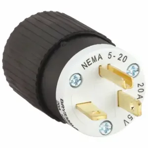 GRAINGER BRY5366NP Straight Blade Plug, 5-20P, 20 A, 125VAC, Black/White, 2 Poles | CQ2GAE 49YY51