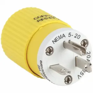 GRAINGER BRY5366NPCR Straight Blade Plug, 5-20P, 20 A, 125VAC, 2 Poles, Yellow | CQ3RBR 49YY52