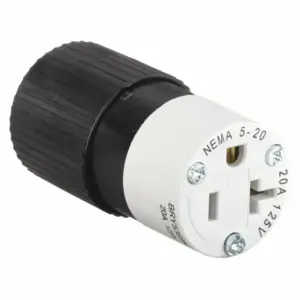 GRAINGER BRY5369NC Straight Blade Connector, 5-20R, 20 A, 125VAC, 2 Poles, Black/White, Screw Terminals | CQ2FZJ 49YY24