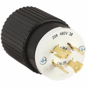 GRAINGER BRY71620NP Locking Plug, L16-20P, 480V AC, 20 A, 3 Poles, Black/White, Screw Terminals, L16-20 | CQ2FYB 49YX34