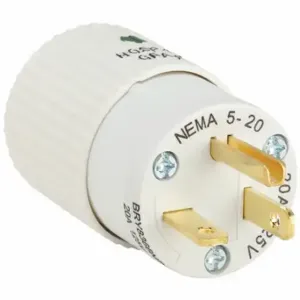 GRAINGER BRY8366NP Straight Blade Plug, 5-20P, 20 A, 125VAC, White, 2 Poles Terminals, Hospital Grade | CQ2EWD 49YY57