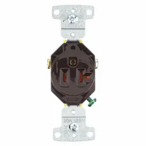 GRAINGER BRYRR201 Receptacle, Single, 5-20R, 20 A, 125V AC, Brown, 2 Poles, Screw Terminals, Std Resist | CP8XXR 49YZ30