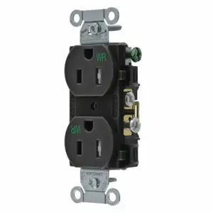 GRAINGER CBRS15BLKWRTR Receptacle, Duplex, 5-15R, 15 A, 125V AC, Black, 2 Poles, Screw Terminals | CP8XUT 52HD58