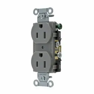 GRAINGER CBRS15GRY Receptacle, Duplex, 5-15R, 15 A, 125V AC, Gray, 2 Poles, Screw Terminals, Std Resist | CP8XYK 52HD59