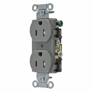 GRAINGER CBRS15GRYTR Receptacle, Duplex, 5-15R, 15 A, 125V AC, Gray, 2 Poles, Screw Terminals, Tamper Resistant | CP8XVD 52HD60