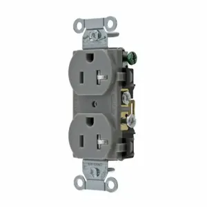 GRAINGER CBRS20GRYTR Receptacle, Duplex, 5-20R, 20 A, 125V AC, Gray, 2 Poles, Screw Terminals, Tamper Resistant | CP8XWH 52HD70