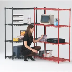 GRAINGER CC2436BL-SR Wire Shelving Unit, 36 Inch x 24 Inch x 68 Inch, Dry/Wet, Split Sleeve, 4 Shelves, Black | CQ2NGR 8EJR4