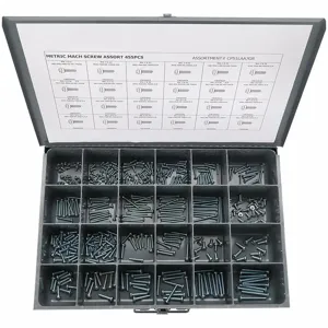 GRAINGER CPS1LAA7GR Machine Screw Assortment, 6 to 50mm Length, Steel, M4 x 0.70, M5 x 0.80, M6 x 1 Size, 455 Pieces | CG9VWN 53WR02