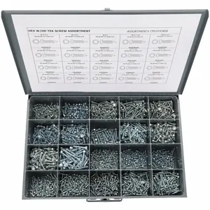 GRAINGER CPS1PJC8GR Self-Drilling Screws Assortment, 1825 Peices | CD2MDA 53WR14