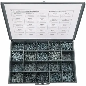 GRAINGER CPS1PJD4GR Tapping Screw Assortment, 2000 Pieces | CD2MCQ 53WP98