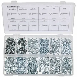 GRAINGER CPS1YY55GR Self-Drilling Screw and Washer Assortment, 1/4-14 Thread, 1/2 to 1 Inch Length, Steel, 295 Peices | CG9WBJ 53WR12