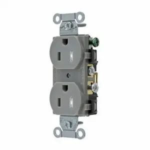 GRAINGER CRS15GRYTR Receptacle, Duplex, 5-15R, 15 A, 125V AC, Gray, 2 Poles, Screw Terminals, Tamper Resistant | CP8XVE 52HD84