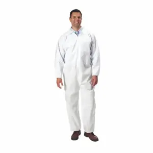 GRAINGER CVL-SMS-E-MED Collared Disposable Coverall, SMS, Serged Seam, White, Elastic Cuff, Elastic Ankle, SMS | CQ2JDL 8GFE9